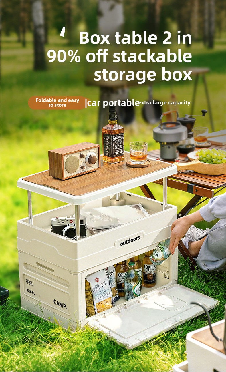 Car Trunk Organizer Foldable Storage Box - Kamp Katlanır Saklama Kutusu Ahşap Kapaklı