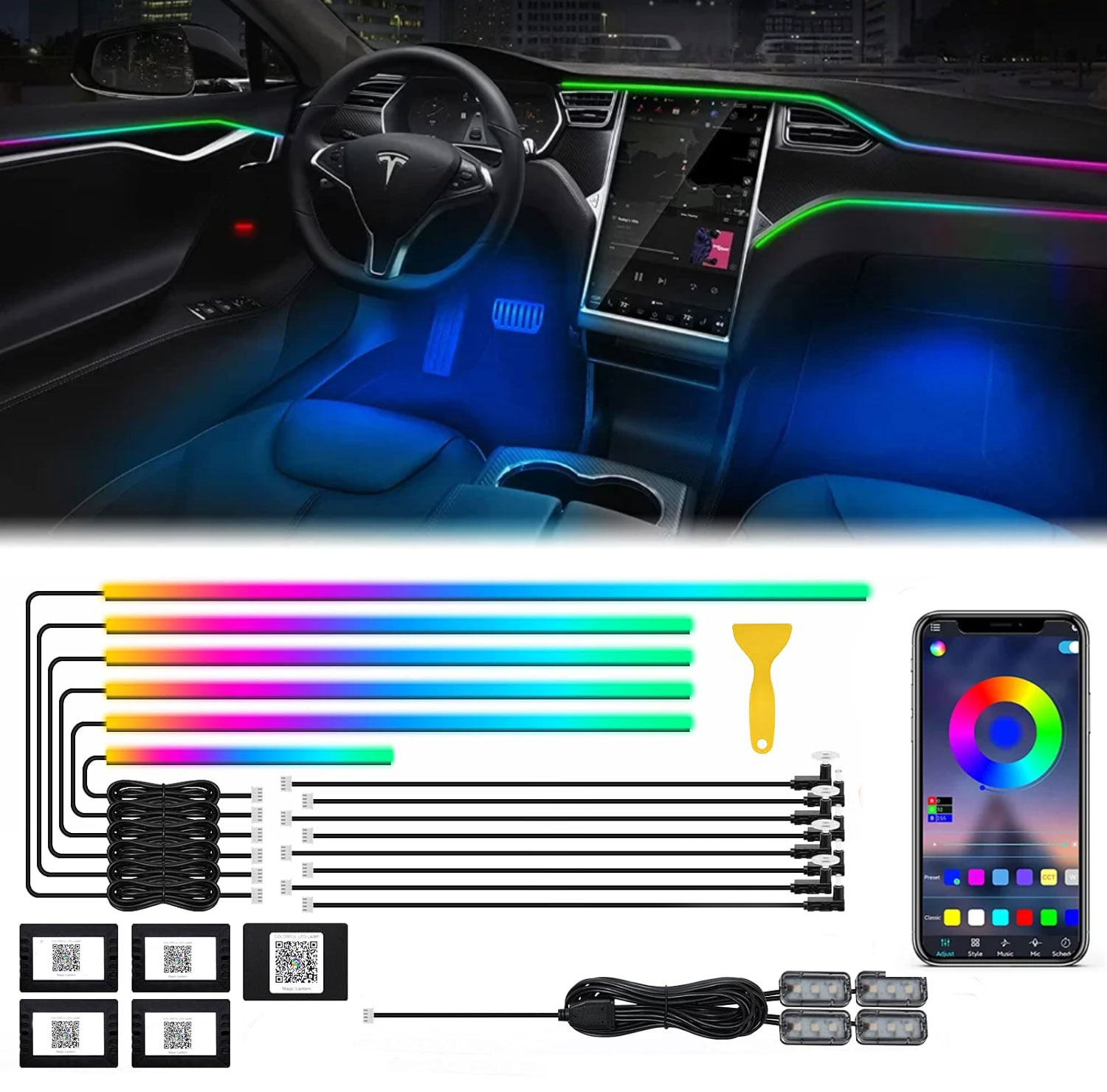 Led Ambient Interior Car Lights App Control - 18in1 Neon araba iç ortam işığı