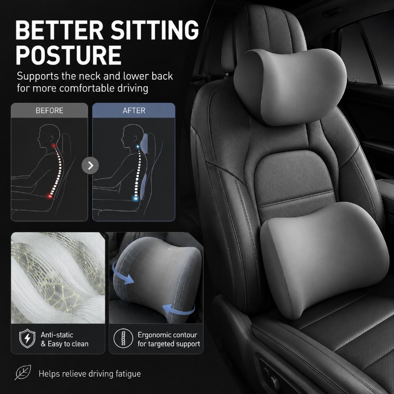 Araba Koltuk Başlığı Boyun Yas - Memory Foam Car Neck Pillow Lumbar Support incelemesi ve fiyatı