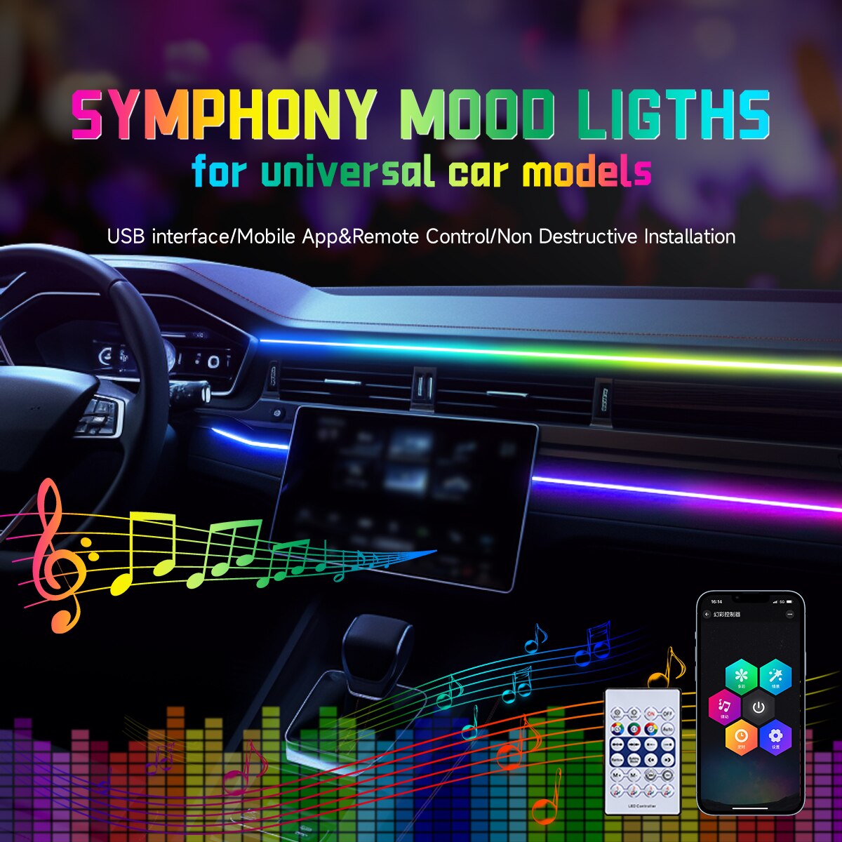 Araba USB 64 Renk Akrilik Şeri - Led Ambient Interior Car Lights App Control incelemesi ve fiyatı